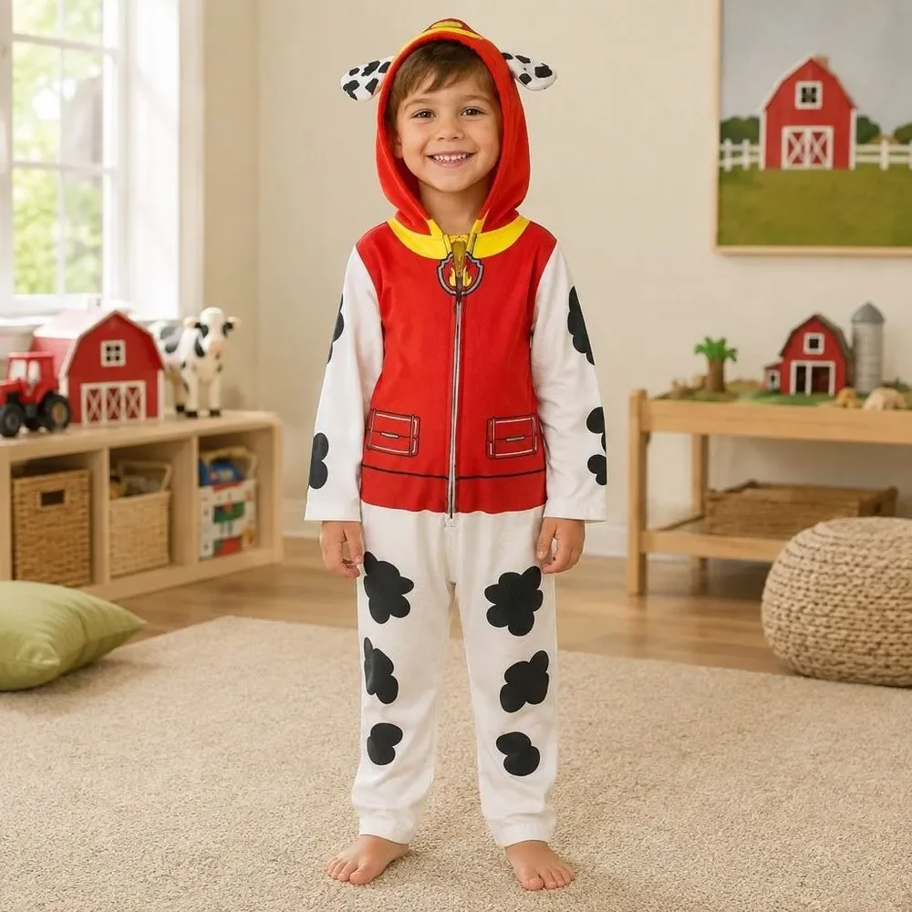 Paw Patrol Marshall Costume Boys Size 5T Dalmatian Firefighter Jumpsuit Hood